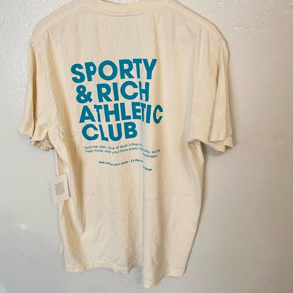 Sporty & Rich Athletic Club Tee Shirt Cream Size S - Picture 6 of 8